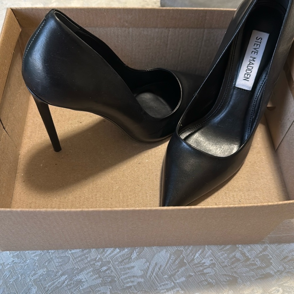 Black leather heels